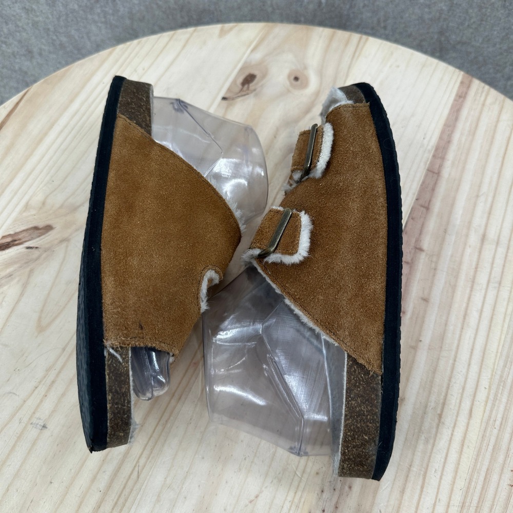 Earth Origins Chill Cali Sandals Womens 8 Brown Suede Faux Fur Double Buckle - Picture 6 of 10